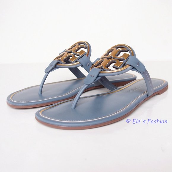❤️ New Tory Burch Metal Miller Leather Sandal BLUE US 8 9 9.5 AUTHENTIC - Picture 7 of 16